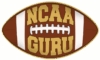 NCAA Guru logo on football background.